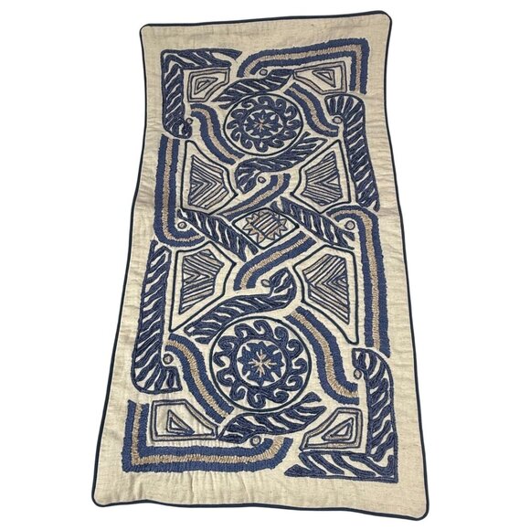 Williams Sonoma Trellis Linen Embroidered Blue Pillow Cover 29" X 16" - Picture 1 of 5